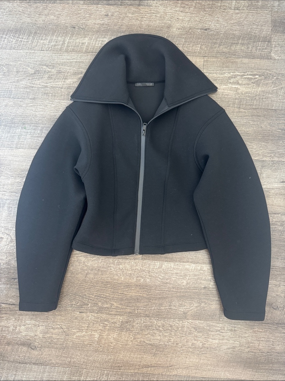 Zara Black Cropped Bomber Jacket with Stand Collar
